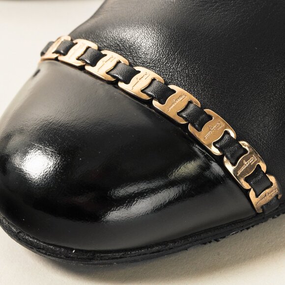 Salvatore Ferragamo Atri Glossy Cap Toe Black Leather Ankle Boot - Picture 7 of 11